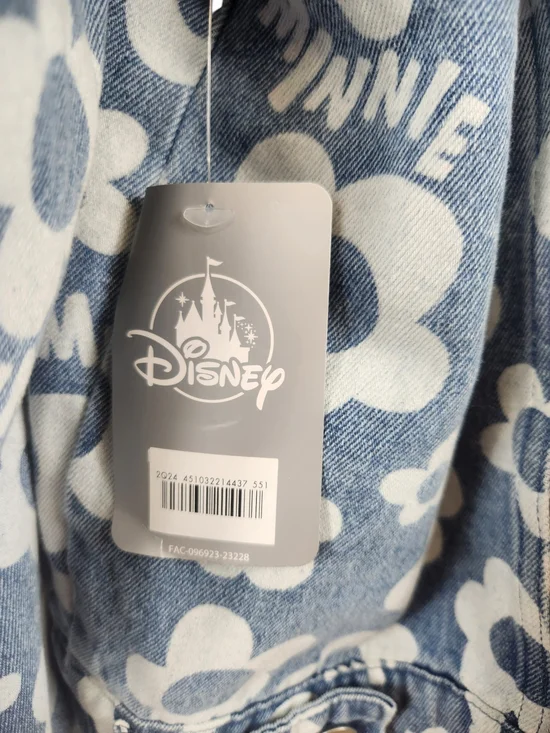 NWT Disney Light Blue Floral Print Denim Jacket with Minnie Motif - Picture 6 of 8